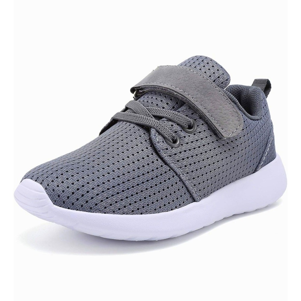 Kids Gray/White Mesh Hook & Loop Sneakers Breathable US 6 EU 22 M